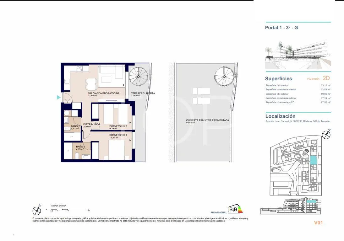 Apartamento de dos dormitorios con amplia terraza a estrenar en El Médano