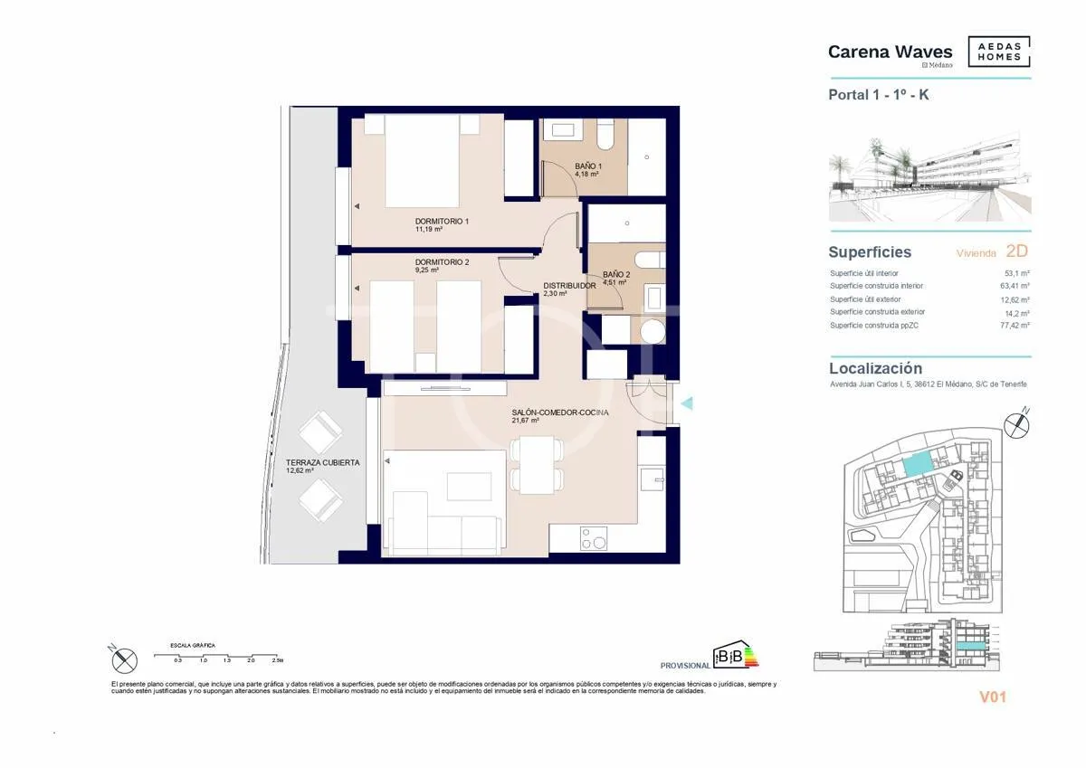 Apartamento moderno de dos dormitorios a unos minutos a pie del paseo marítimo de El Médano